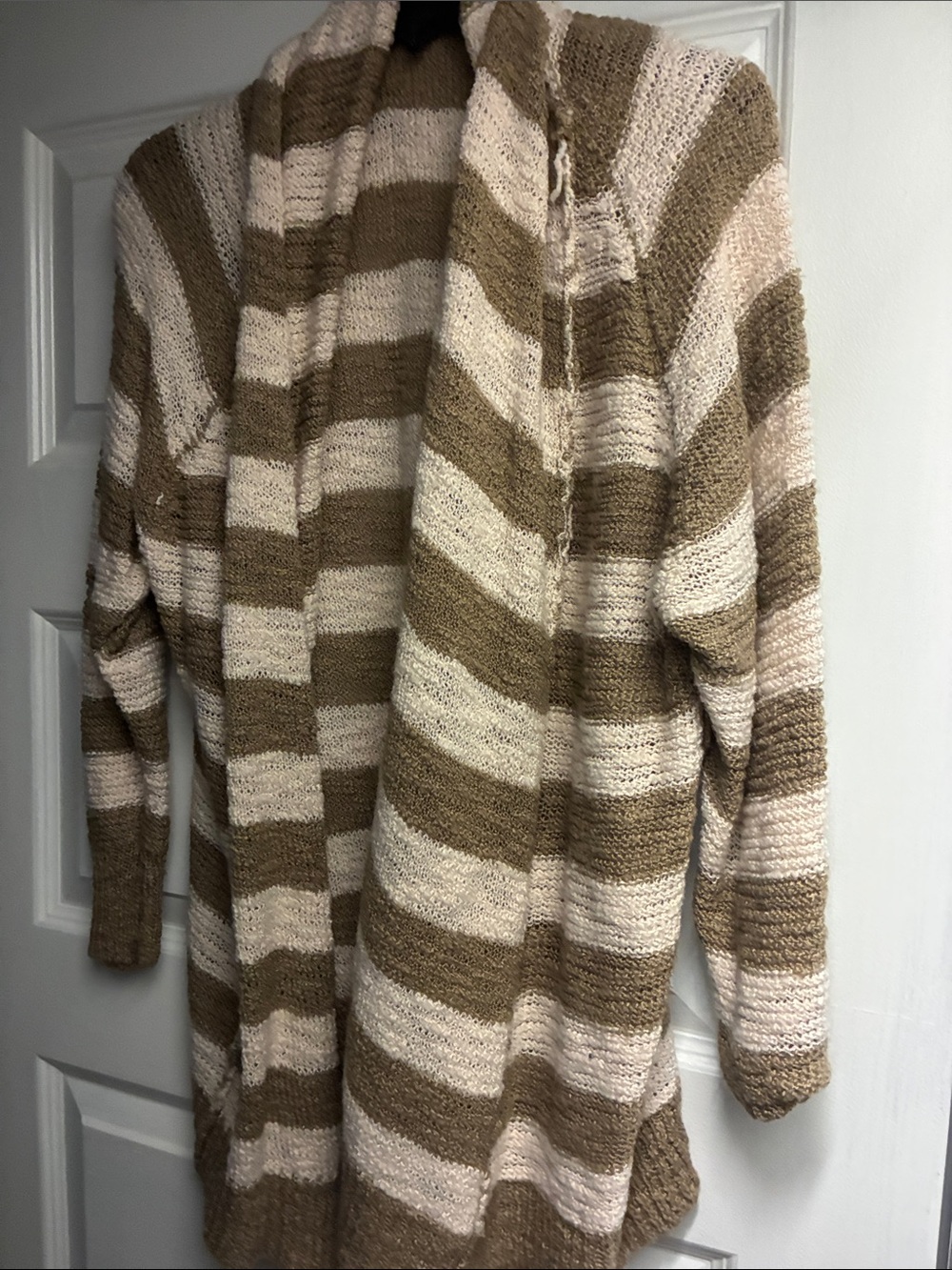 American Rag Striped Open-Front Cardigan - Beige & Brown